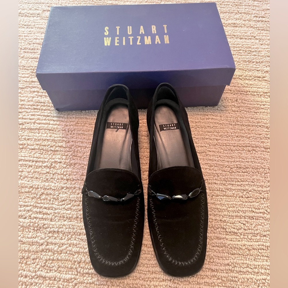 Stuart Weitzman black Suede French Horn Loafers — Size 7.5 — Like New Condition